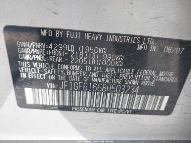 2008 SUBARU IMPREZA JF1GE61668H503234 Photo 8
