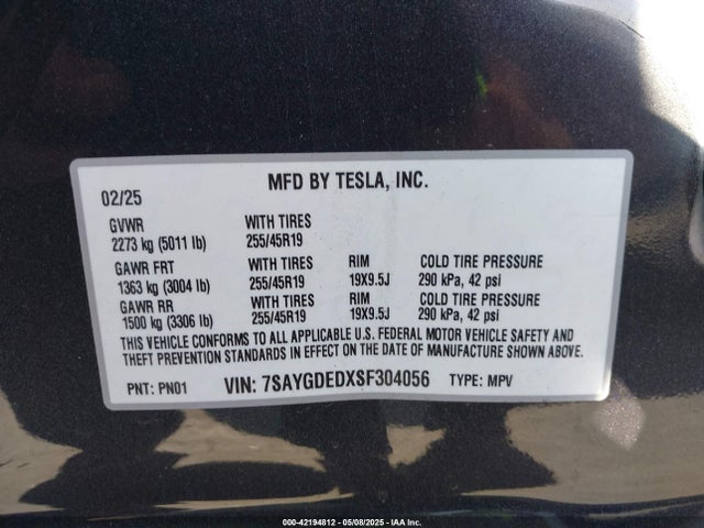 2025 TESLA MODEL Y 7SAYGDEDXSF304056 Photo 8