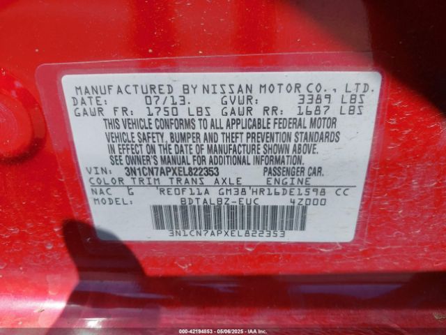 3N1CN7APXEL822353 Nissan Versa 1.6 Sv