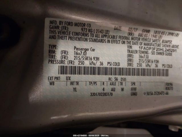 1FADP3F20HL245291 Ford FOCUS SE