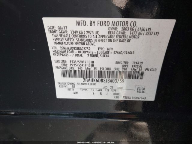2FMHK6D83JBA03759 Ford Flex Limited