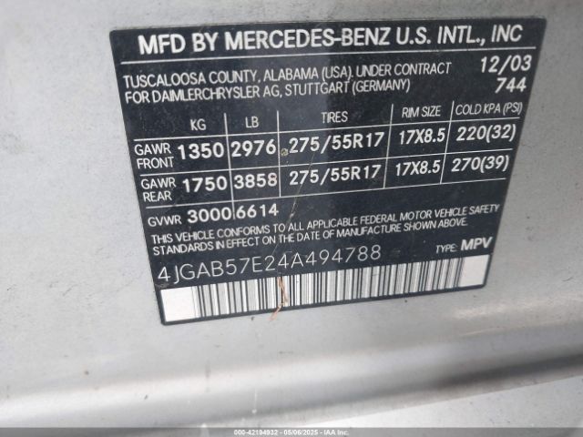 2004 MERCEDES-BENZ ML 350 4JGAB57E24A494788 Photo 8