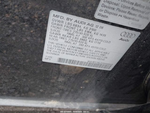 2007 AUDI Q7 WA1BY74L27D068845 Photo 8