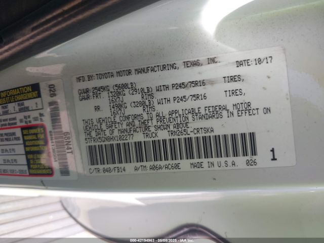 5TFRX5GN8HX102277 Toyota Tacoma Sr
