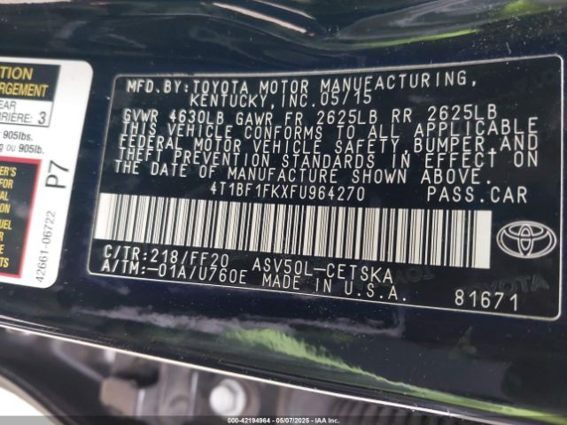 4T1BF1FKXFU964270 Toyota CAMRY SE