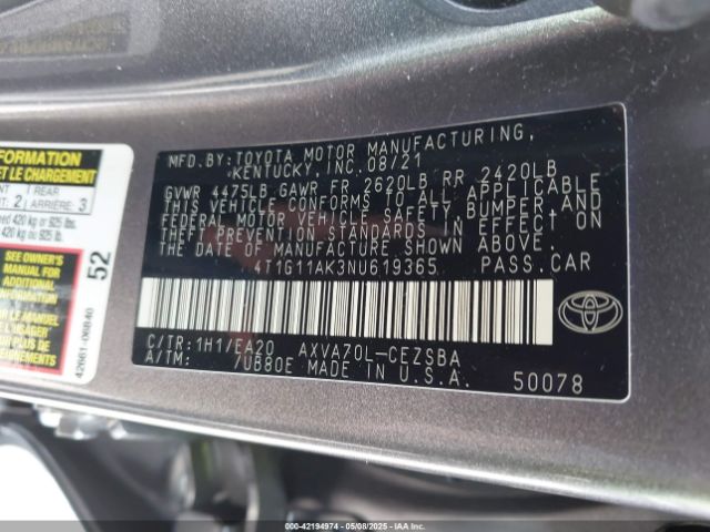 4T1G11AK3NU619365 Toyota CAMRY SE