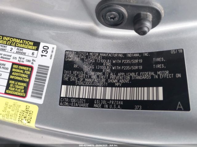 5TDXZ3DC0JS949511 Toyota Sienna Se 8 Passenger