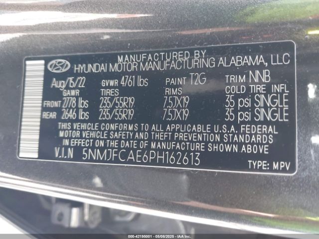 5NMJFCAE6PH162613 Hyundai TUCSON SEL