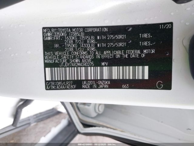 JTJDY7AX2M4340275 Lexus Lx 570 Three-row