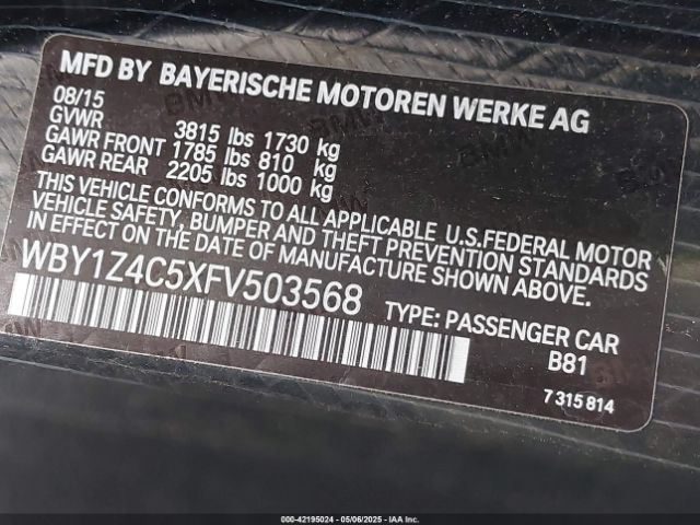 WBY1Z4C5XFV503568 BMW I3 Base W/range Extender