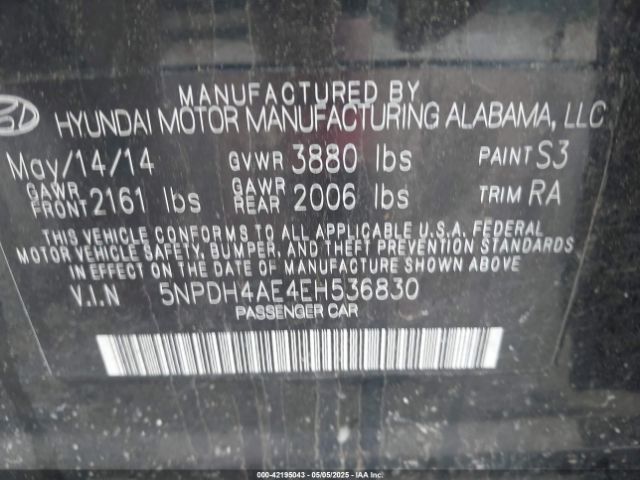 5NPDH4AE4EH536830 Hyundai ELANTRA SE