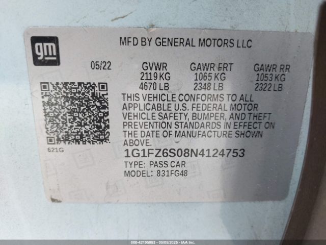1G1FZ6S08N4124753 Chevrolet Bolt Euv Fwd Premier