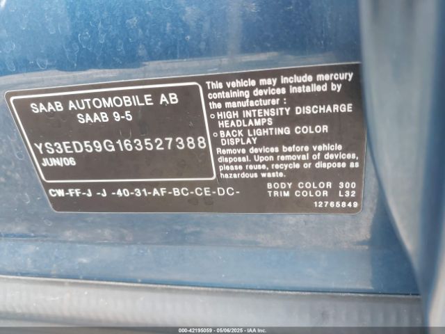 2006 SAAB 9-5 YS3ED59G163527388 Photo 8