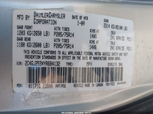 2000 CHRYSLER VOYAGER 2C4GJ253XYR684132 Photo 8