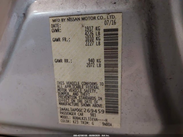 1N4AL3AP0GC269459 Nissan Altima