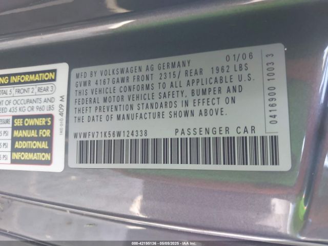 2006 VOLKSWAGEN GTI WVWFV71K56W124338 Photo 8