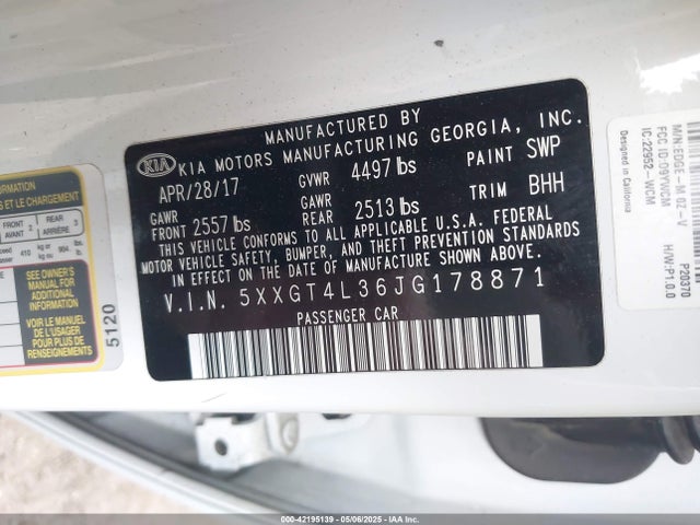 5XXGT4L36JG178871 KIA gdi