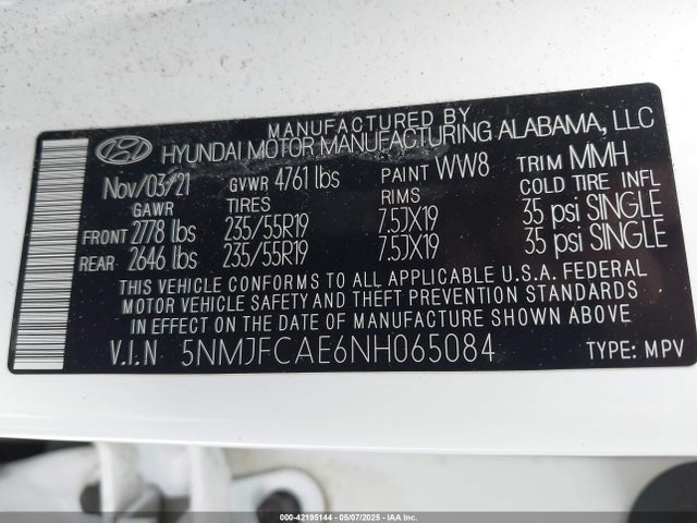 5NMJFCAE6NH065084 Hyundai gdi theta iii
