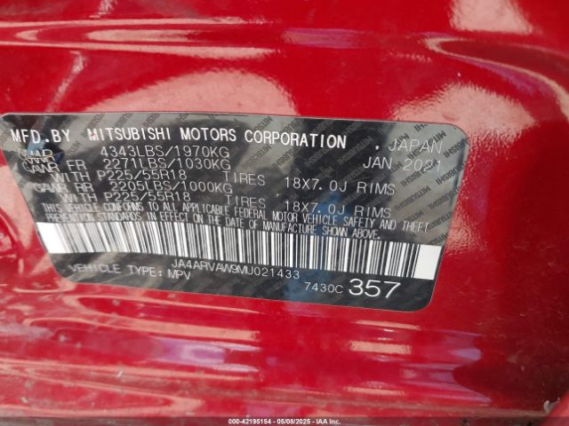 2021 MITSUBISHI OUTLANDER SPORT JA4ARVAW9MU021433 Photo 8