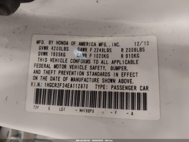 Honda k24w1 2014 1HGCR2F34EA112870 Image 9