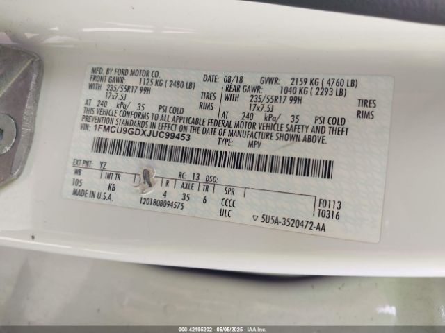 1FMCU9GDXJUC99453 Ford ESCAPE SE