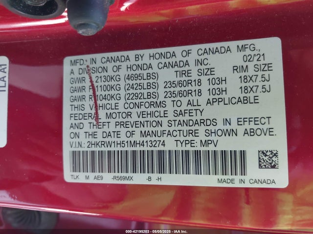 2HKRW1H51MH413274 Honda l15be