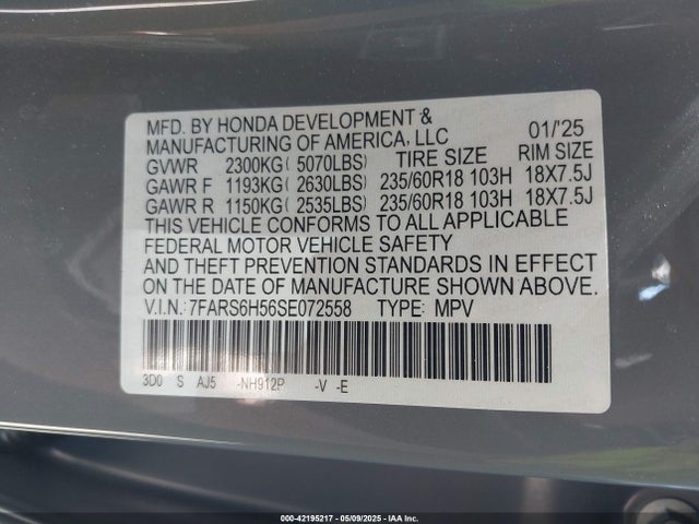 7FARS6H56SE072558 Honda lfc3