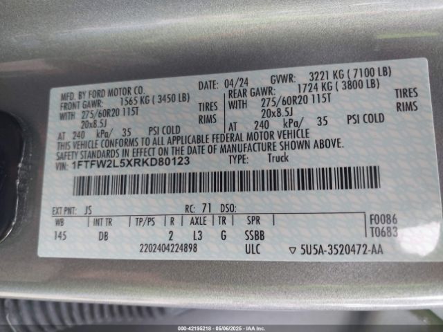 1FTFW2L5XRKD80123 Ford F-150 Stx