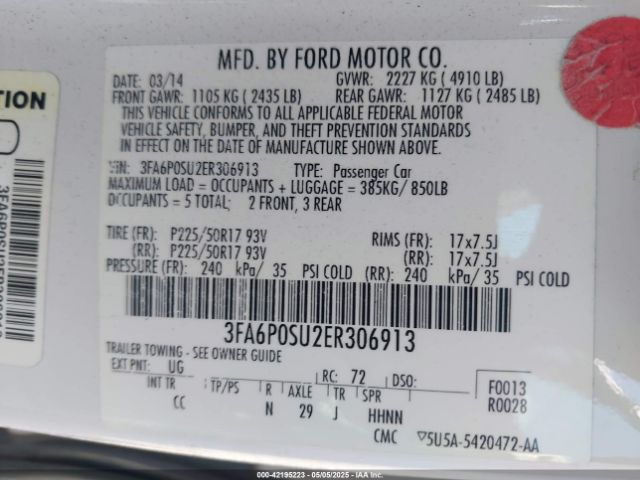 3FA6P0SU2ER306913 Ford Fusion Energi Titanium