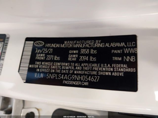 5NPLS4AG9NH054627 Hyundai mpi nu pe