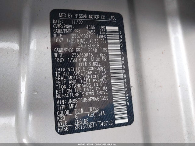 JN8BT3BB8PW466559 Nissan Rogue Sv Intelligent Awd
