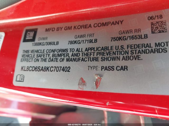 KL8CD6SA8KC707402 Chevrolet Spark 1lt Cvt