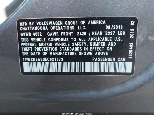 1VWCN7A33EC021573 Volkswagen Passat 2.0l Tdi Sel Premium