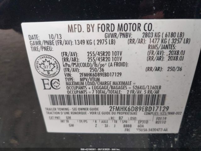 2FMHK6D89EBD17129 Ford Flex Limited