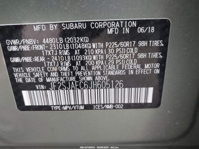 JF2SJAEC6JH605126 Subaru Forester 2.5i Premium