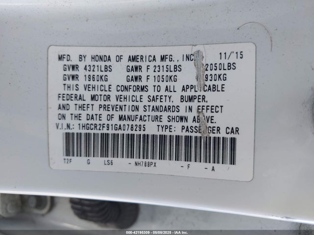 1HGCR2F91GA078295 Honda Accord Ex-l