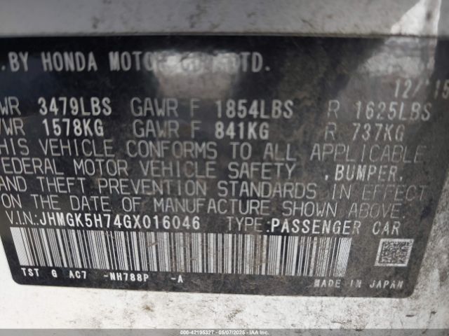JHMGK5H74GX016046 Honda FIT EX