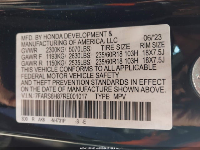 7FARS6H87RE001017 Honda Cr-v Hybrid Sport-l