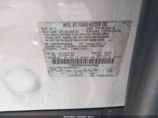 1LNHL9DK5FG604066 Lincoln MKS