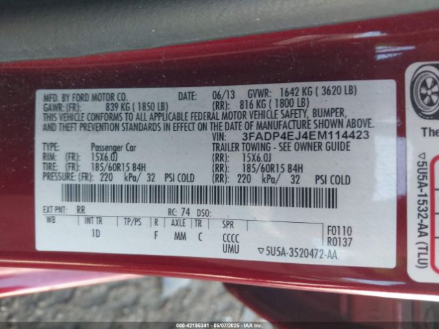 3FADP4EJ4EM114423 Ford FIESTA SE