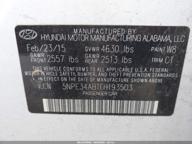 5NPE34AB1FH193503 Hyundai Sonata Sport 2.0t