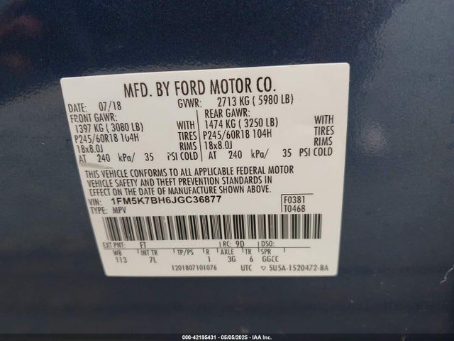 1FM5K7BH6JGC36877 Ford Explorer