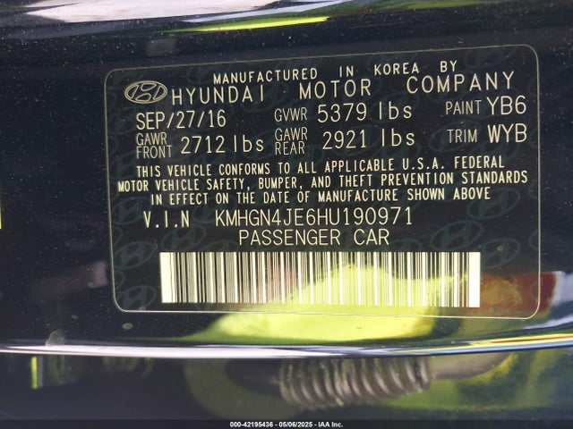 KMHGN4JE6HU190971 Genesis G80 3.8