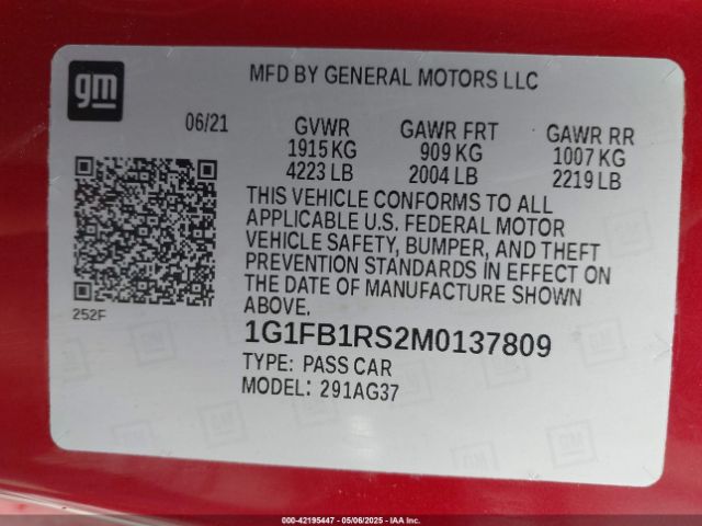 1G1FB1RS2M0137809 Chevrolet Camaro Rwd  1lt