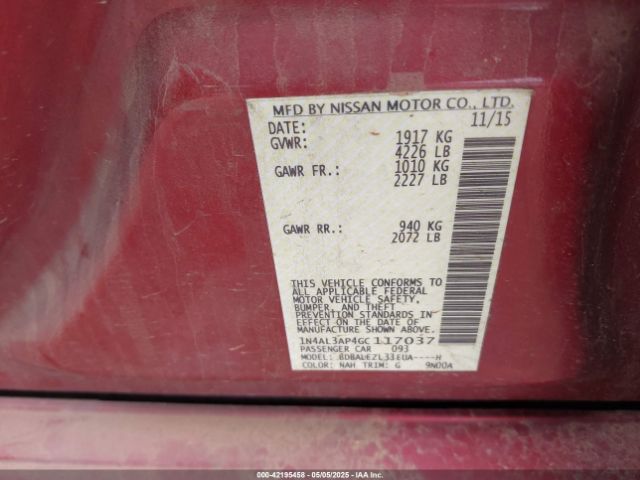 1N4AL3AP4GC117037 Nissan Altima 2.5 S
