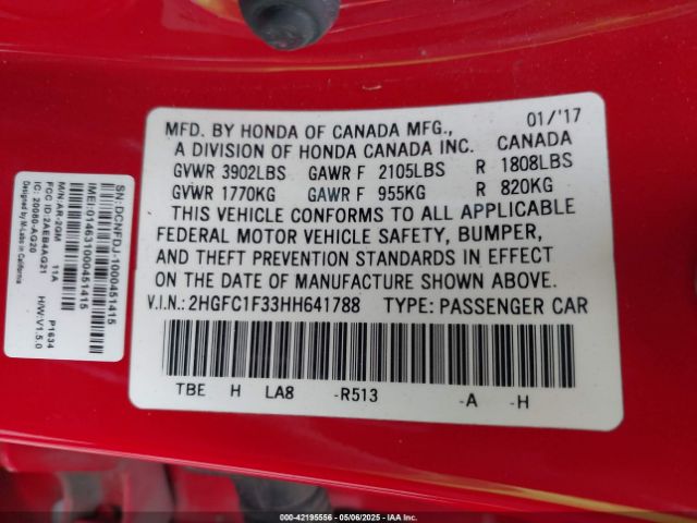 2HGFC1F33HH641788 Honda Civic Ex-t