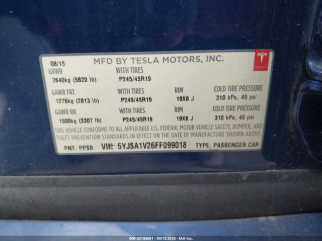 2015 TESLA MODEL S 5YJSA1V26FF099018 Photo 8