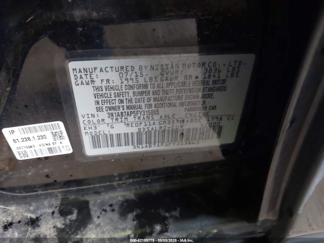 3N1AB7AP5FY315865 Nissan SENTRA SR