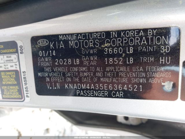 KNADM4A35E6364521 KIA RIO LX
