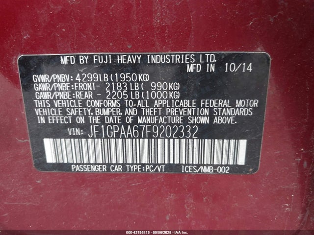 JF1GPAA67F9202332 Subaru Impreza 2.0i